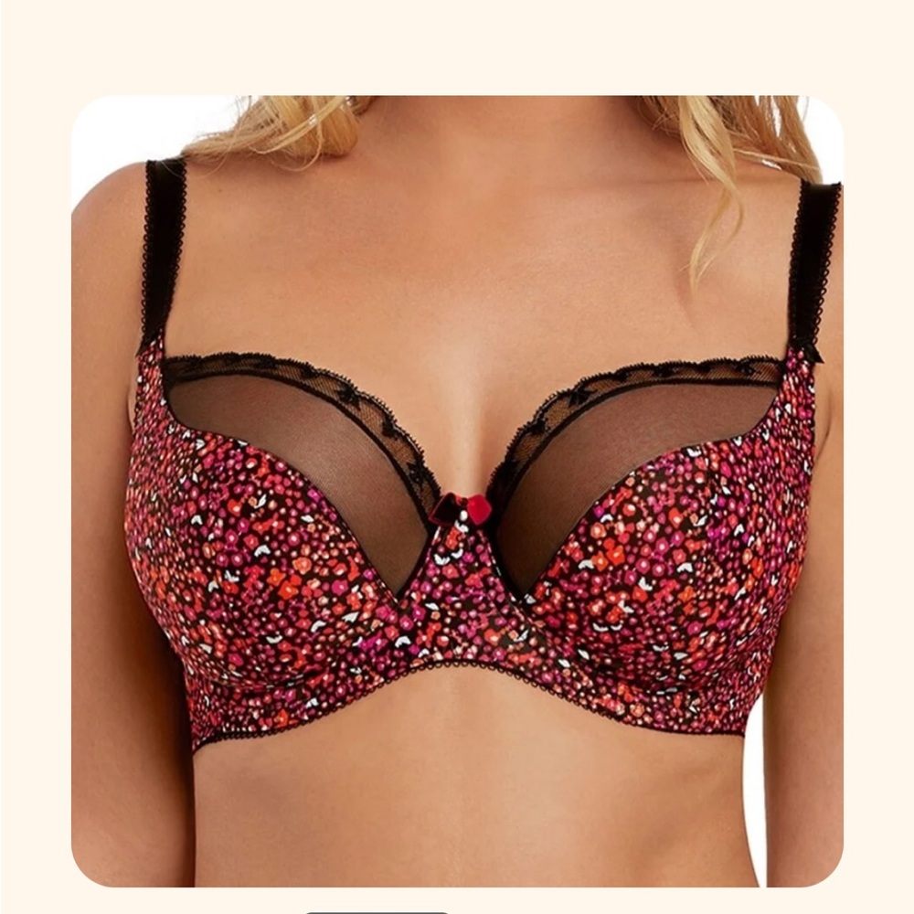 Balconette Printed Lace-Trim Bra in Multi Pink